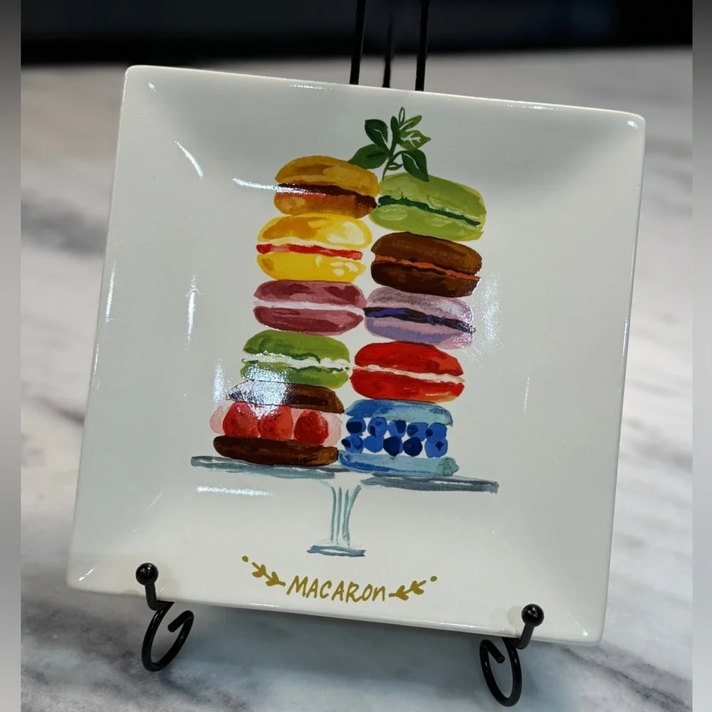 Pier 1 Porcelain Dessert Plates X 2 Pastel Plates w/Colorful Desserts Indonesia